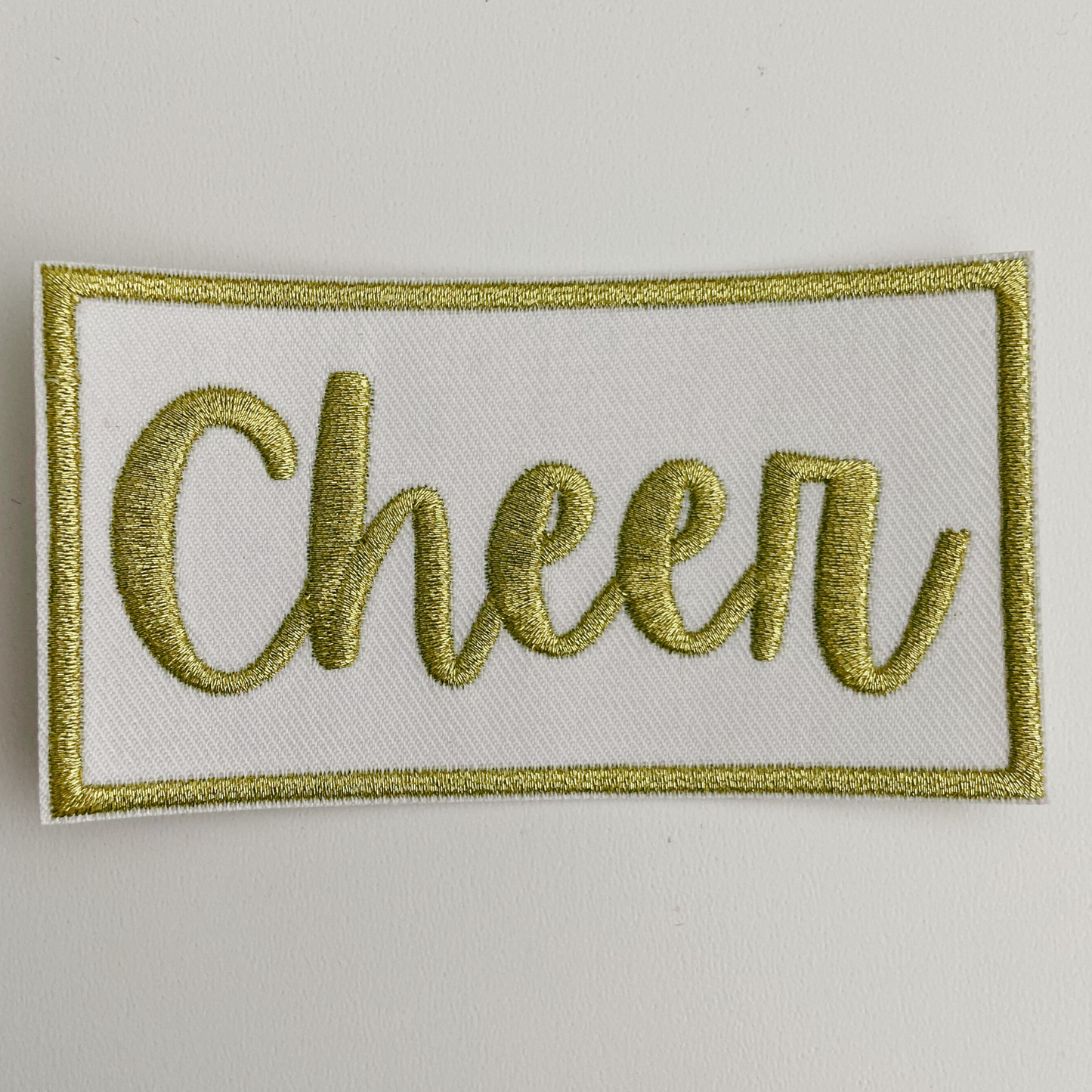 3.75" Cheer in Metallic Gold -  Embroidered Hat Patch