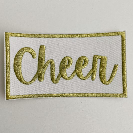 3.75" Cheer in Metallic Gold - Embroidered Hat Patch