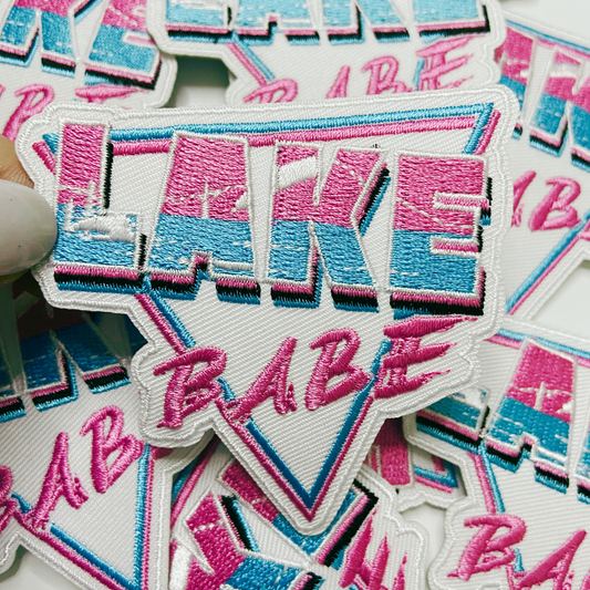 3" Lake Babe in Pink, white and Blue -  Embroidered Hat Patch