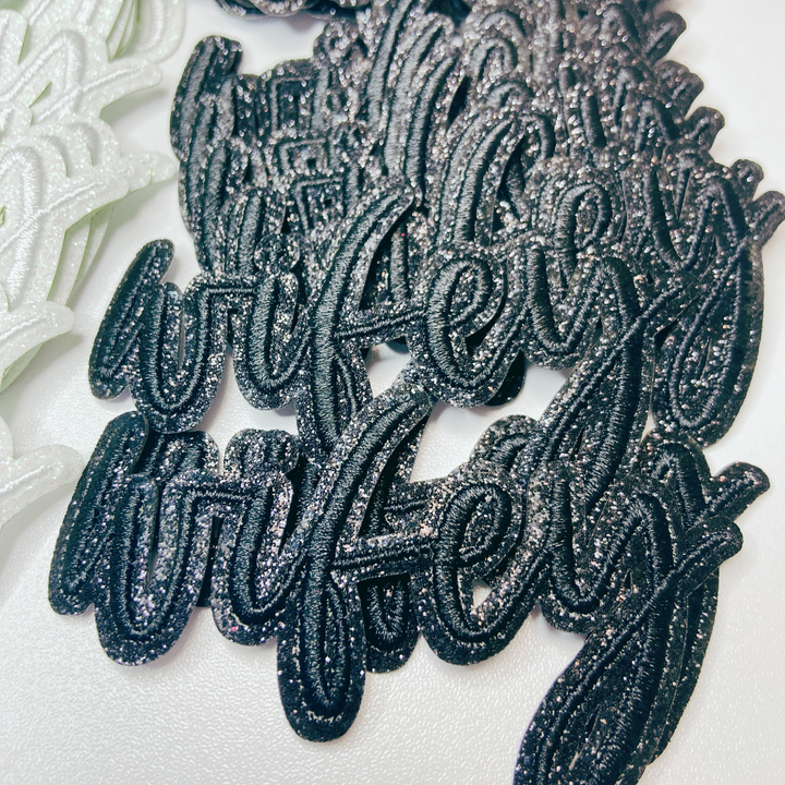 3" WIFEY in white or Black w Sparkle  -  Embroidered Hat Patch
