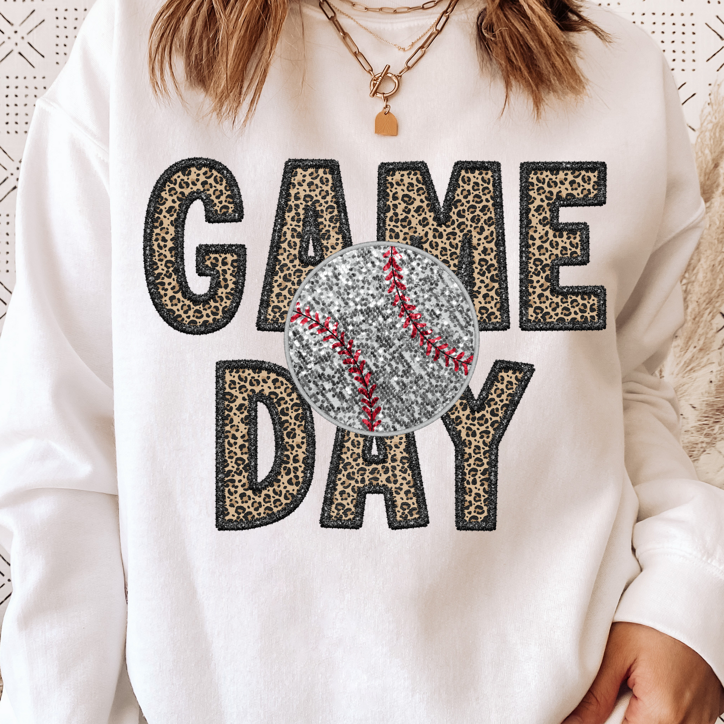 (shirt not included) Faux sequin patch GAME DAY Baseball - Clear Film Transfer