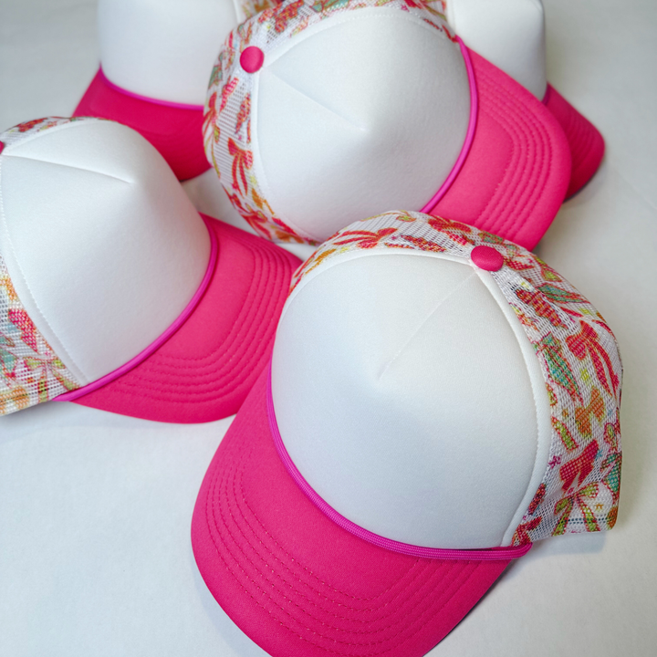 TEELUX - BOW TRUCKER HAT BLANK -  Pink &amp; White