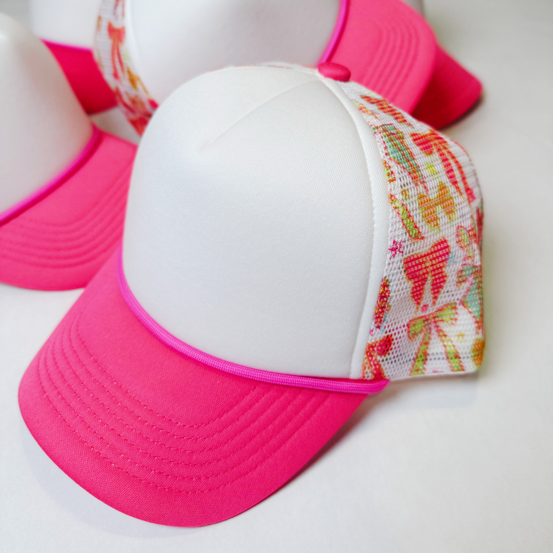 TEELUX - BOW TRUCKER HAT BLANK -  Pink &amp; White