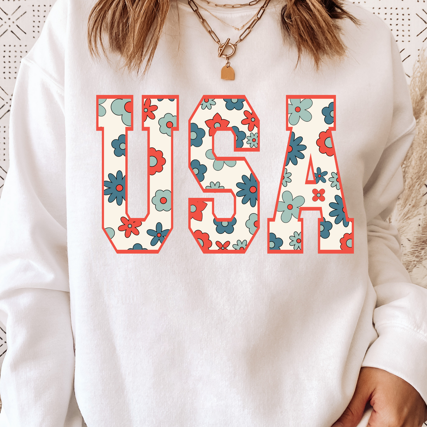 (shirt not included) USA groovy w flowers -  Clear Film Transfer