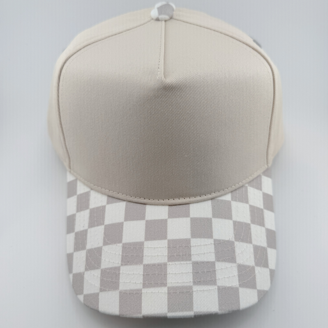 TEELUX - Cotton Structured Hat Blank -  SNAP BACK - Neutral CHECKERED