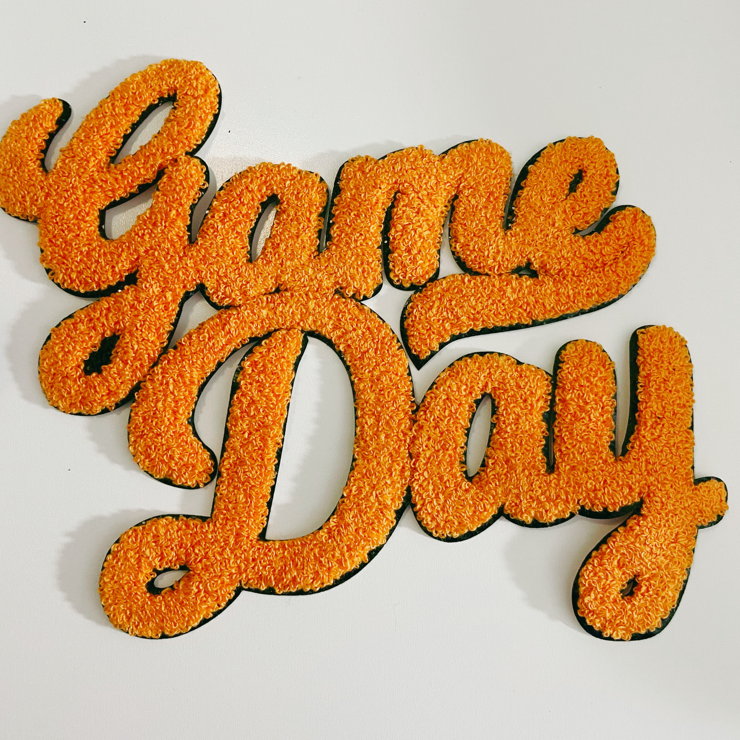 11” GAME DAY script in ORANGE - Chenille Patch