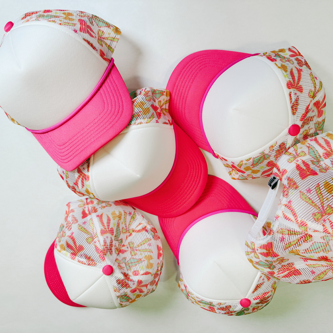 TEELUX - BOW TRUCKER HAT BLANK -  Pink &amp; White