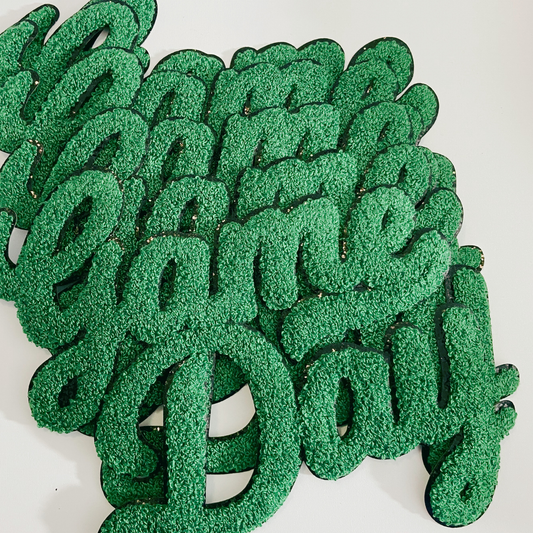 11” GAME DAY script in GREEN - Chenille Patch