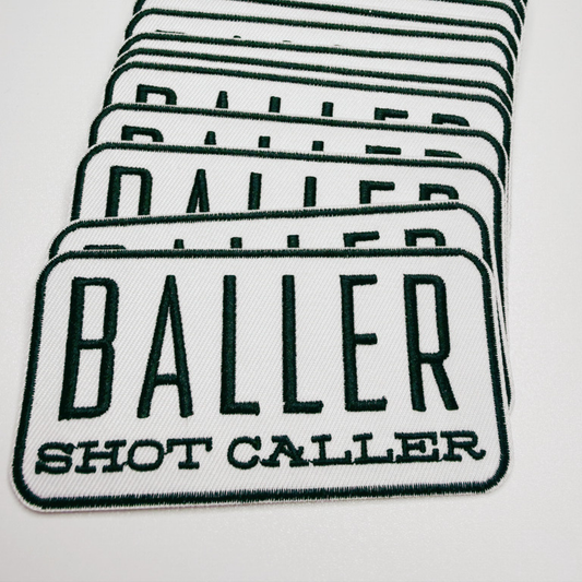 4" BALLER Shot Caller - White & Black - Embroidered Hat Patch