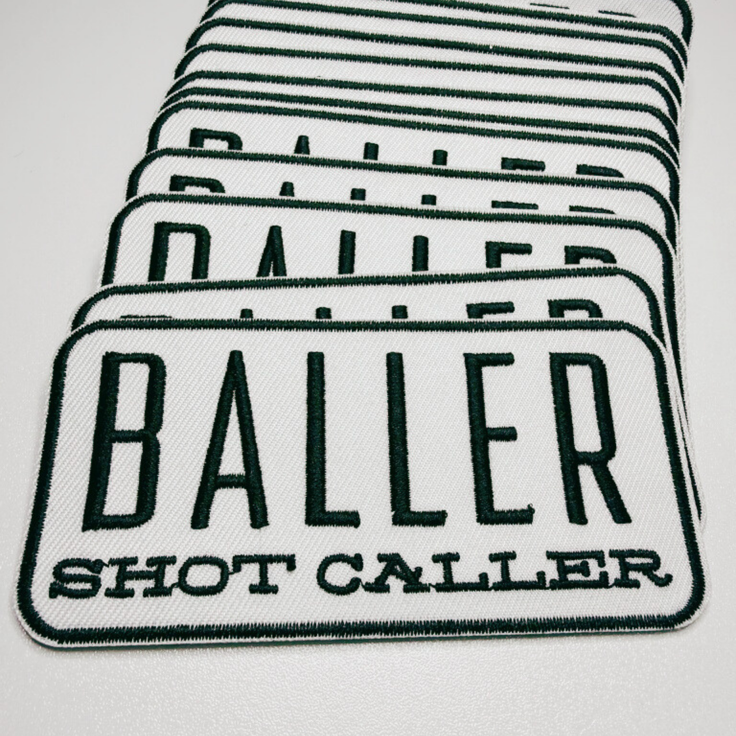 4" BALLER Shot Caller - White & Black -  Embroidered Hat Patch