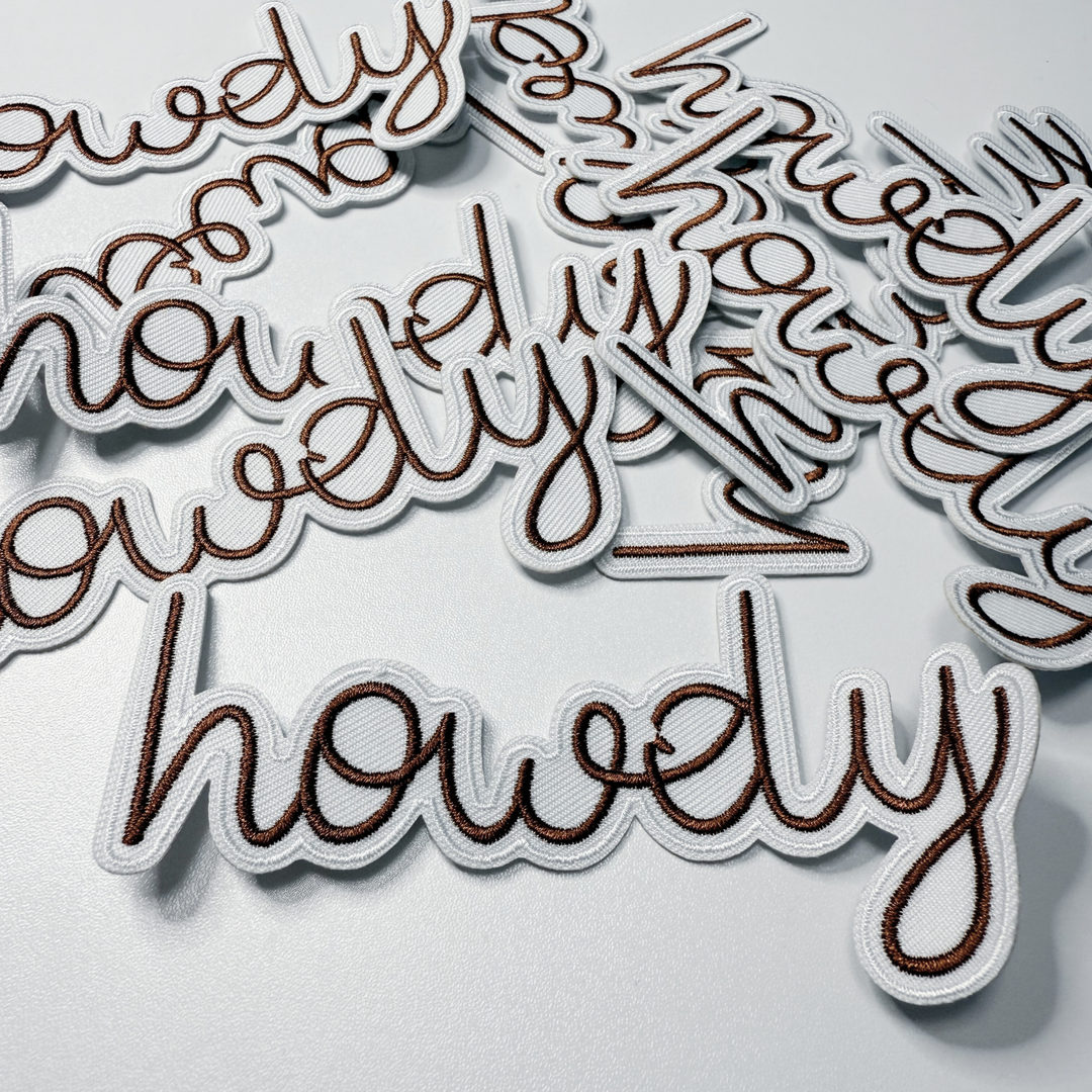 4.5" x 3" Howdy PINK or Brown  -  Embroidered Hat Patch