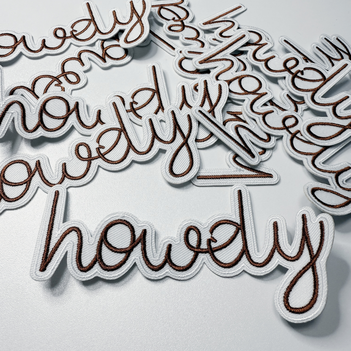 4.5" x 3" Howdy PINK or Brown  -  Embroidered Hat Patch