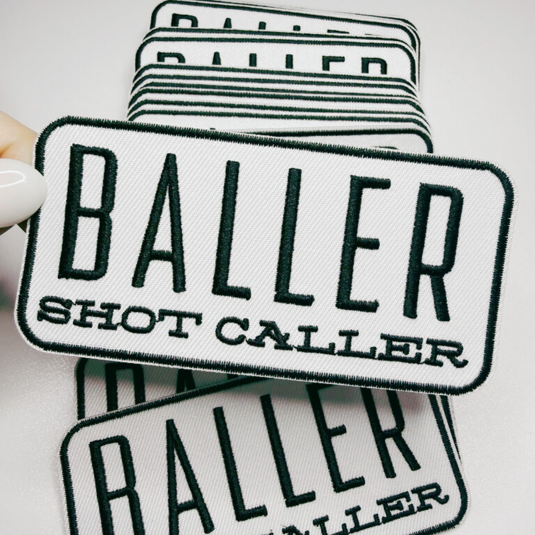 4" BALLER Shot Caller - White &amp; Black -  Embroidered Hat Patch
