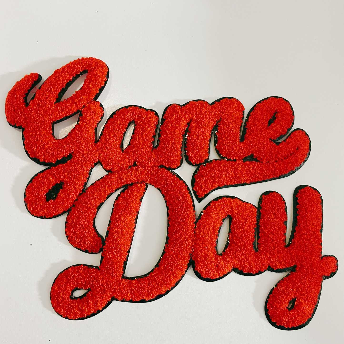 11” GAME DAY script in RED - Chenille Patch