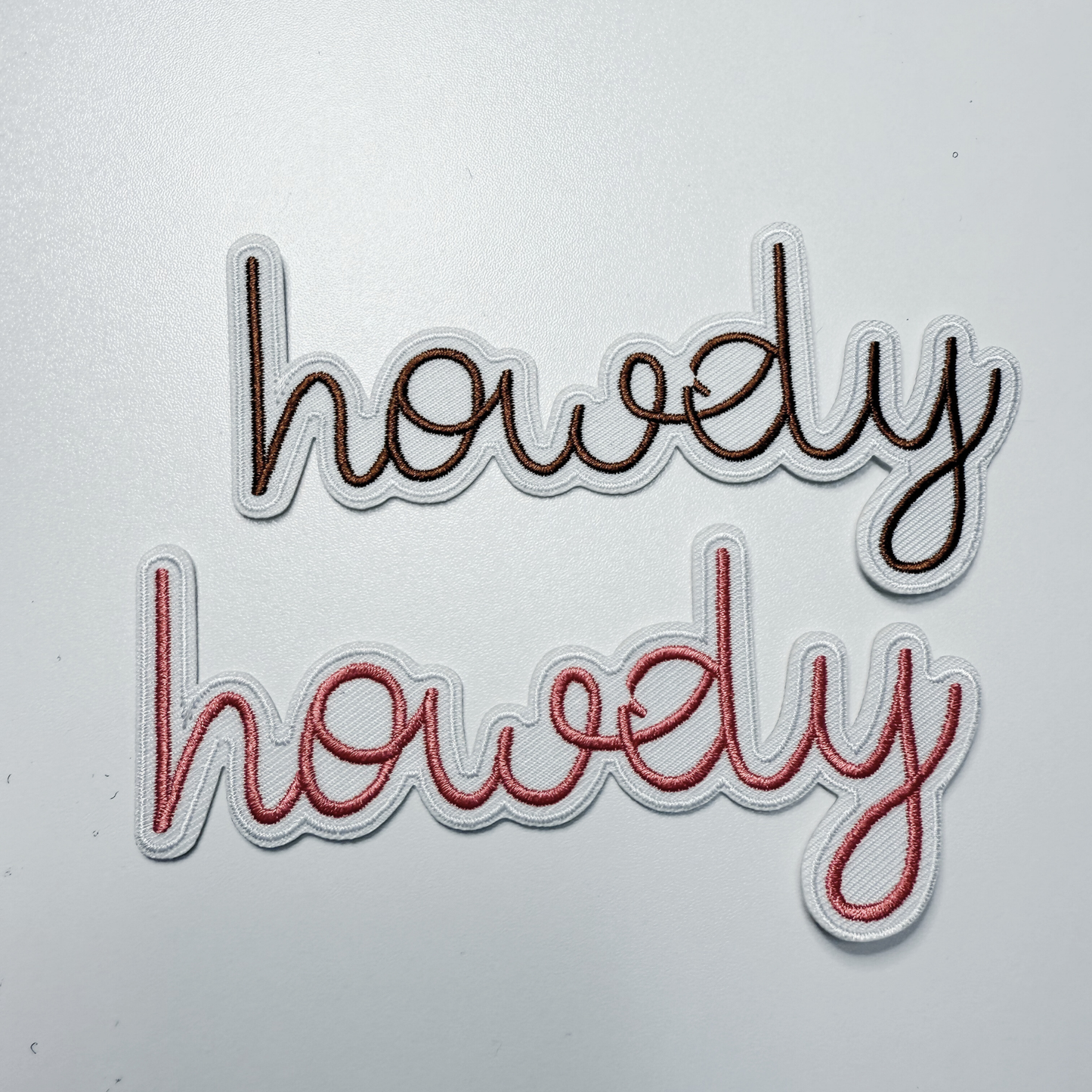 4.5" x 3" Howdy PINK or Brown  -  Embroidered Hat Patch