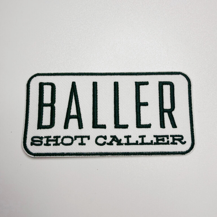 4" BALLER Shot Caller - White &amp; Black -  Embroidered Hat Patch