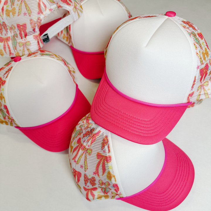 TEELUX - BOW TRUCKER HAT BLANK -  Pink &amp; White