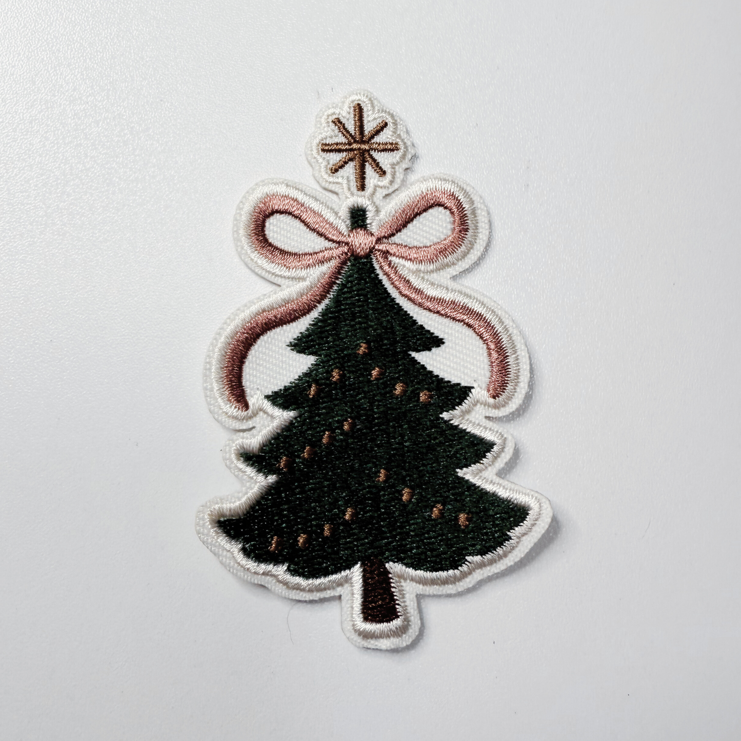 3" Christmas Tree w Bow -  Embroidered Hat Patch