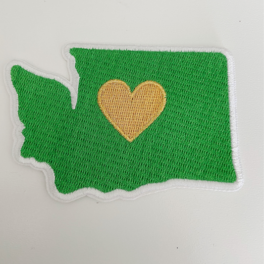 3" Washington state w Metallic Gold Heart -  Embroidered Hat Patch