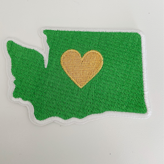 3" Washington state w Metallic Gold Heart - Embroidered Hat Patch