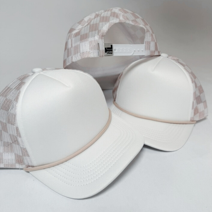 TEELUX - TRUCKER HAT BLANK - Beige Neutral Checkered