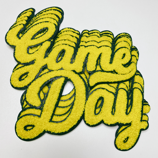 11” GAME DAY script in YELLOW - Chenille Patch