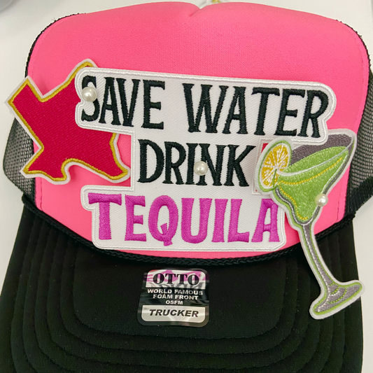 4" Save Water Drink TEQUILA - Embroidered Hat Patch