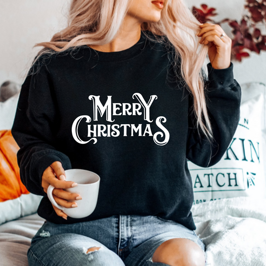 (Shirt not included) Merry Christmas White traditional - Clear Film Transfer