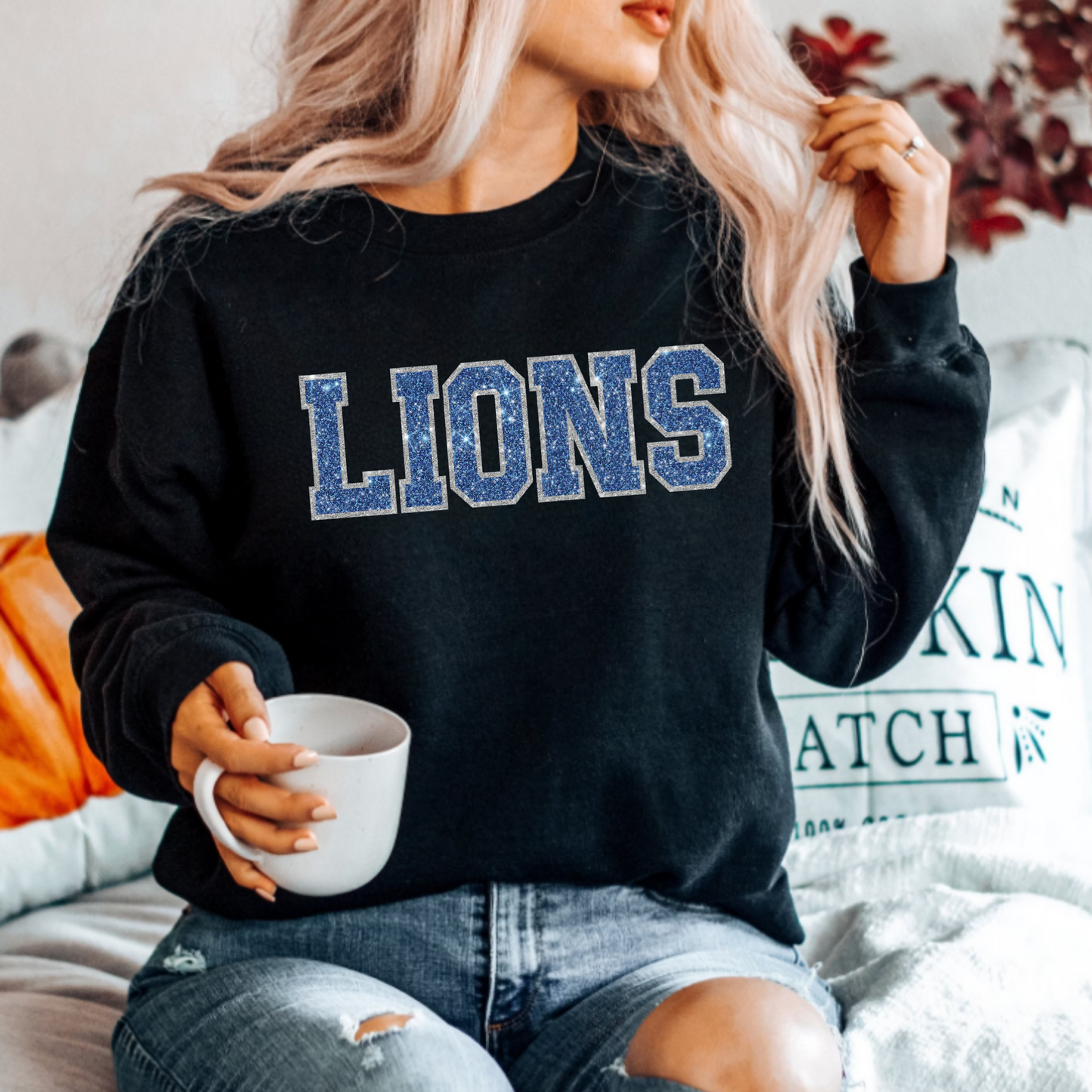 (Shirt not included) Faux Sequin LIONS- Clear Film Transfer