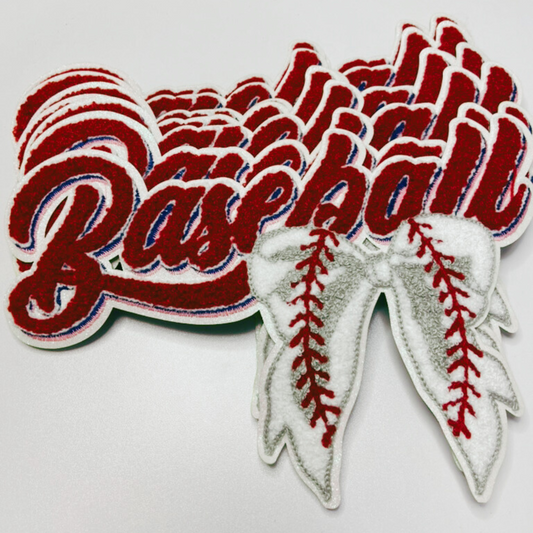 Baseball with Bow  - Chenille Patch