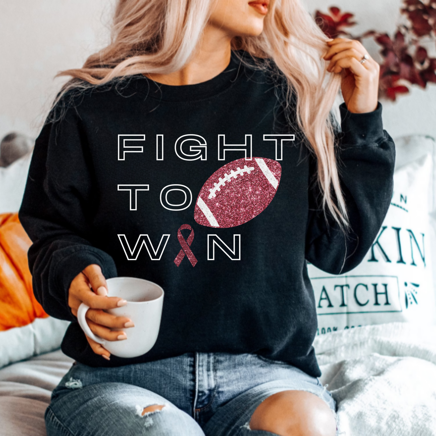 (Shirt not included) Faux Sequin FIGHT to WIN - Clear Film Transfer