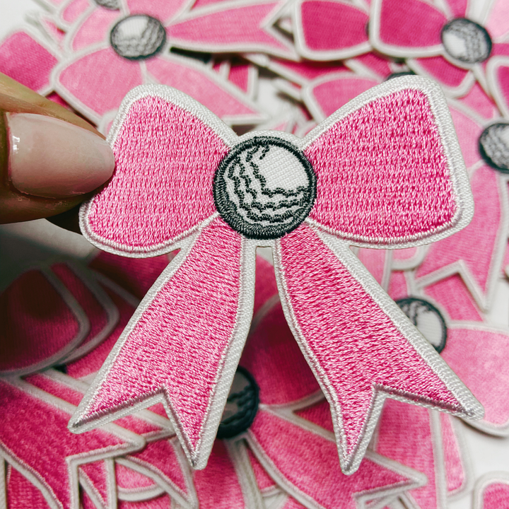 2.5” Golf Pink Bow   -  Embroidered Hat Patch