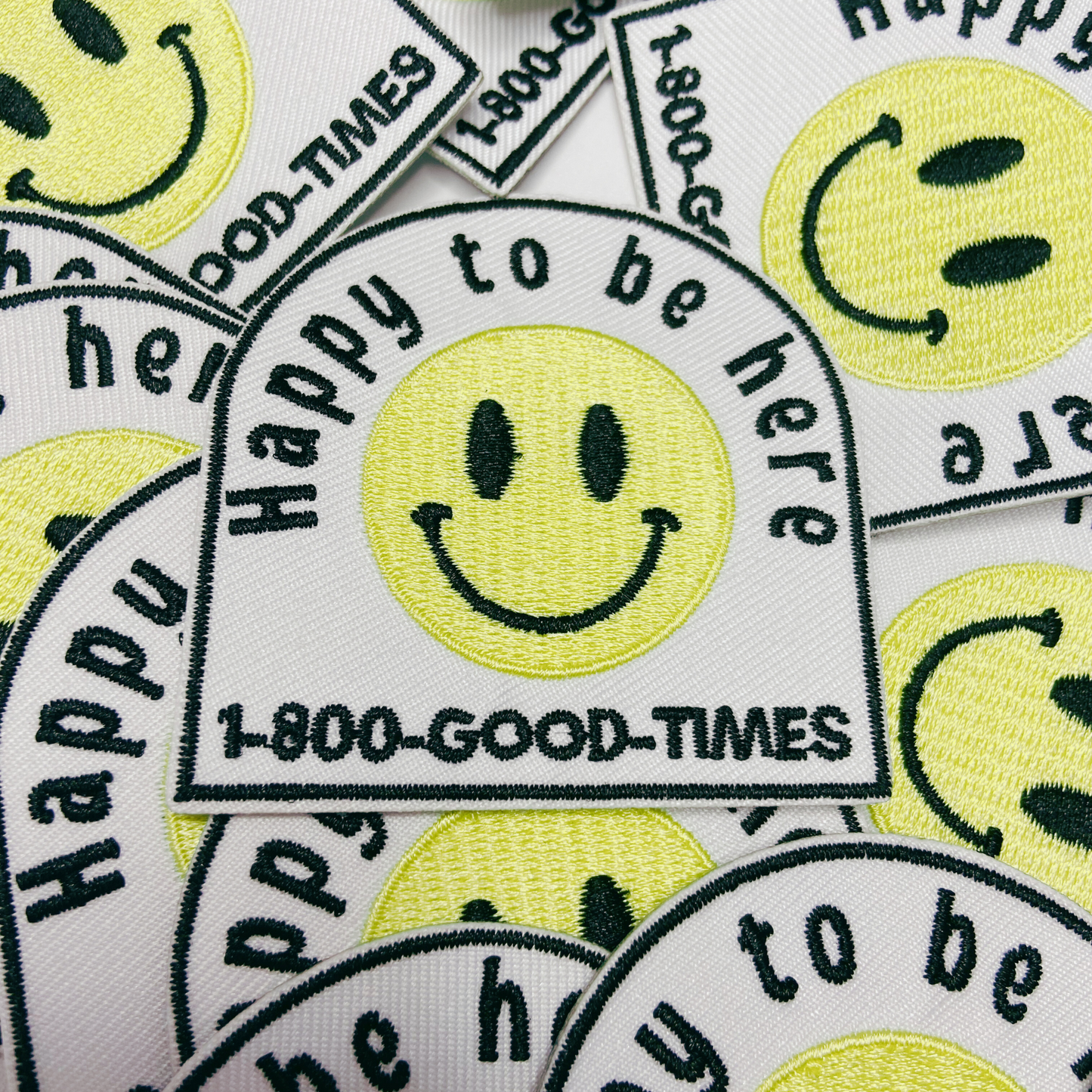 3" Happy to be here smiley face -  Embroidered Hat Patch