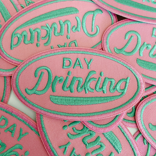 3.75" Day Drinking in Pink and Teal - Embroidered Hat Patch (Version 2)