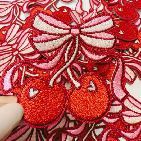 3" Cherry iron on Patch  -  Embroidered Hat Patch