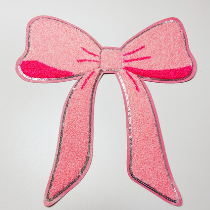 9.5 x 10” Coquette Pink Bow - Chenille Patch