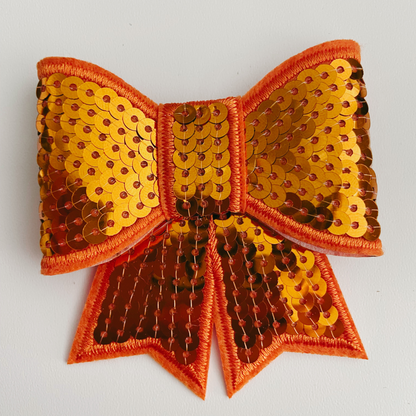 3" SEQUIN 3D Bow In ORANGE - SEQUIN Hat Patch