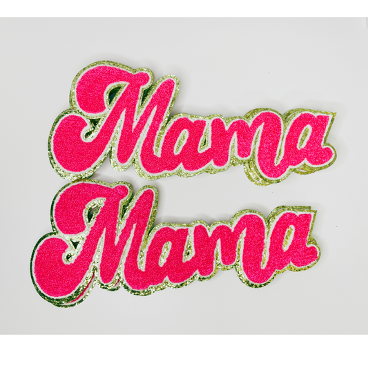 11" MAMA- Chenille Patch HOT Pink & Gold