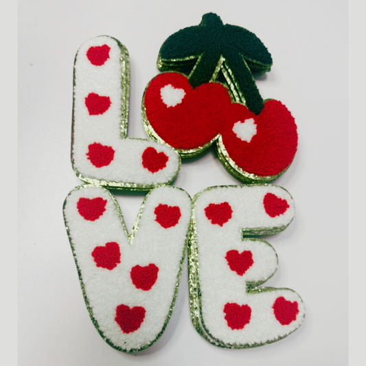 8" x 10" LOVE w Cherries - Chenille Patch