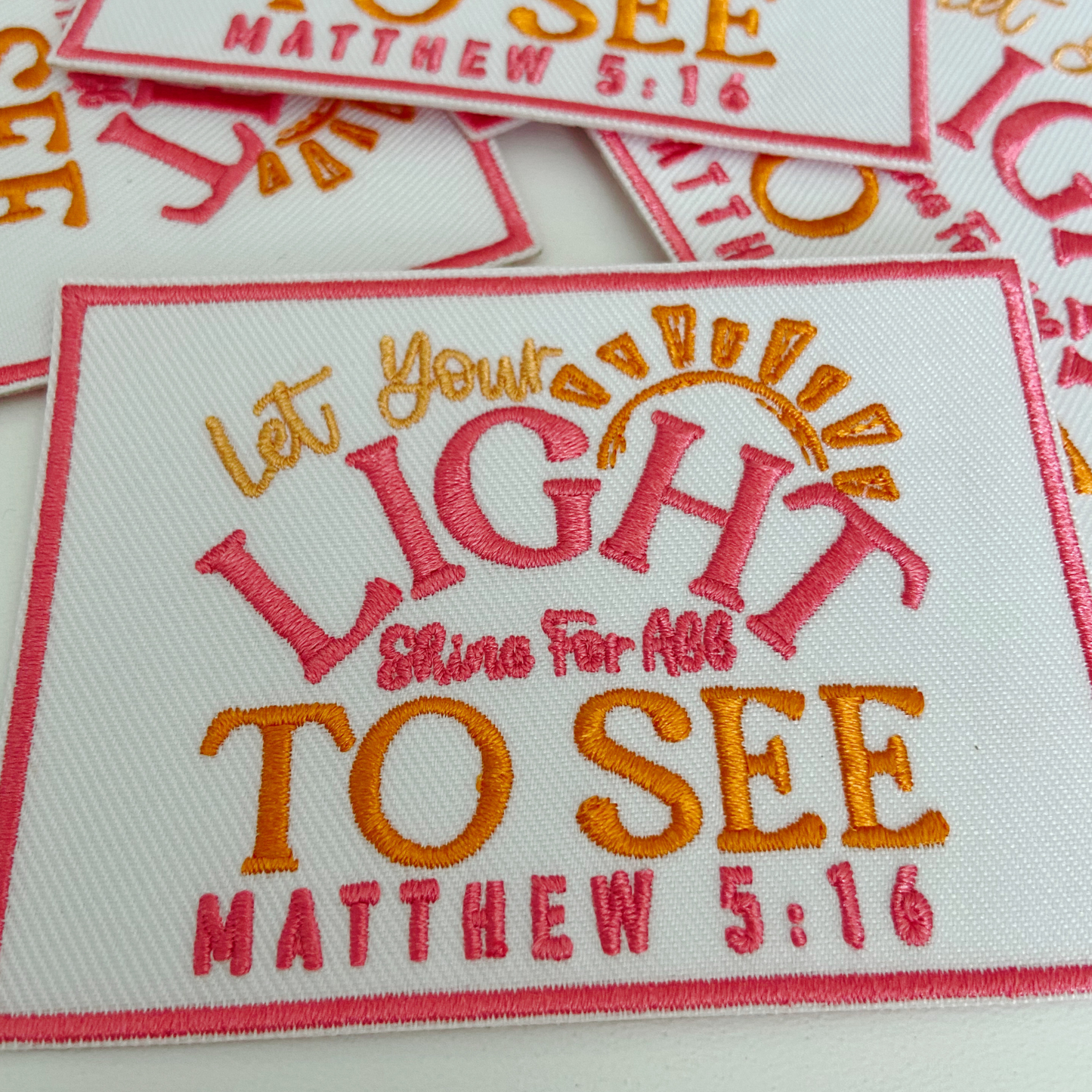 3.5" Let Your Light Shine for all to see.  Matthew 5:16 -  Embroidered Hat Patch