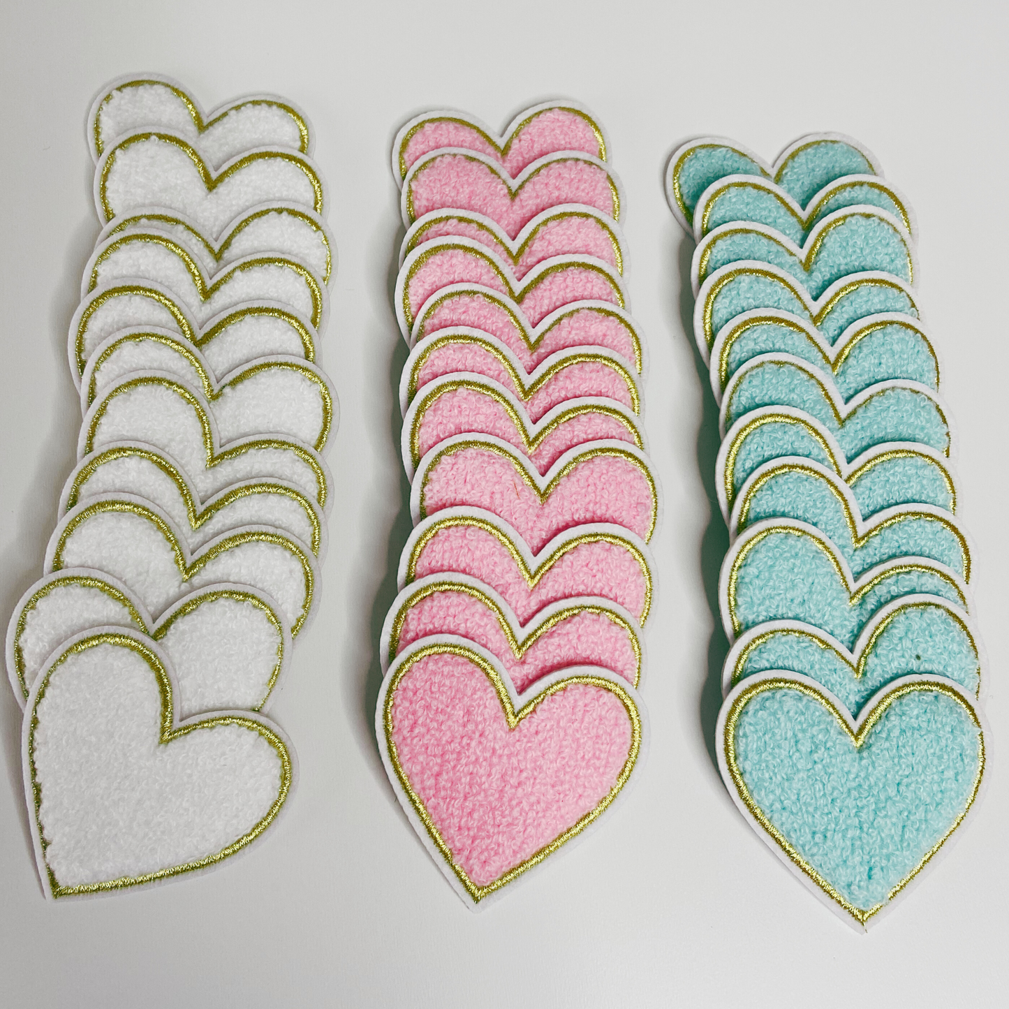 Small Chenille Heart Patch  - 2.5" x 2"  Pink, Teal or White hat patch