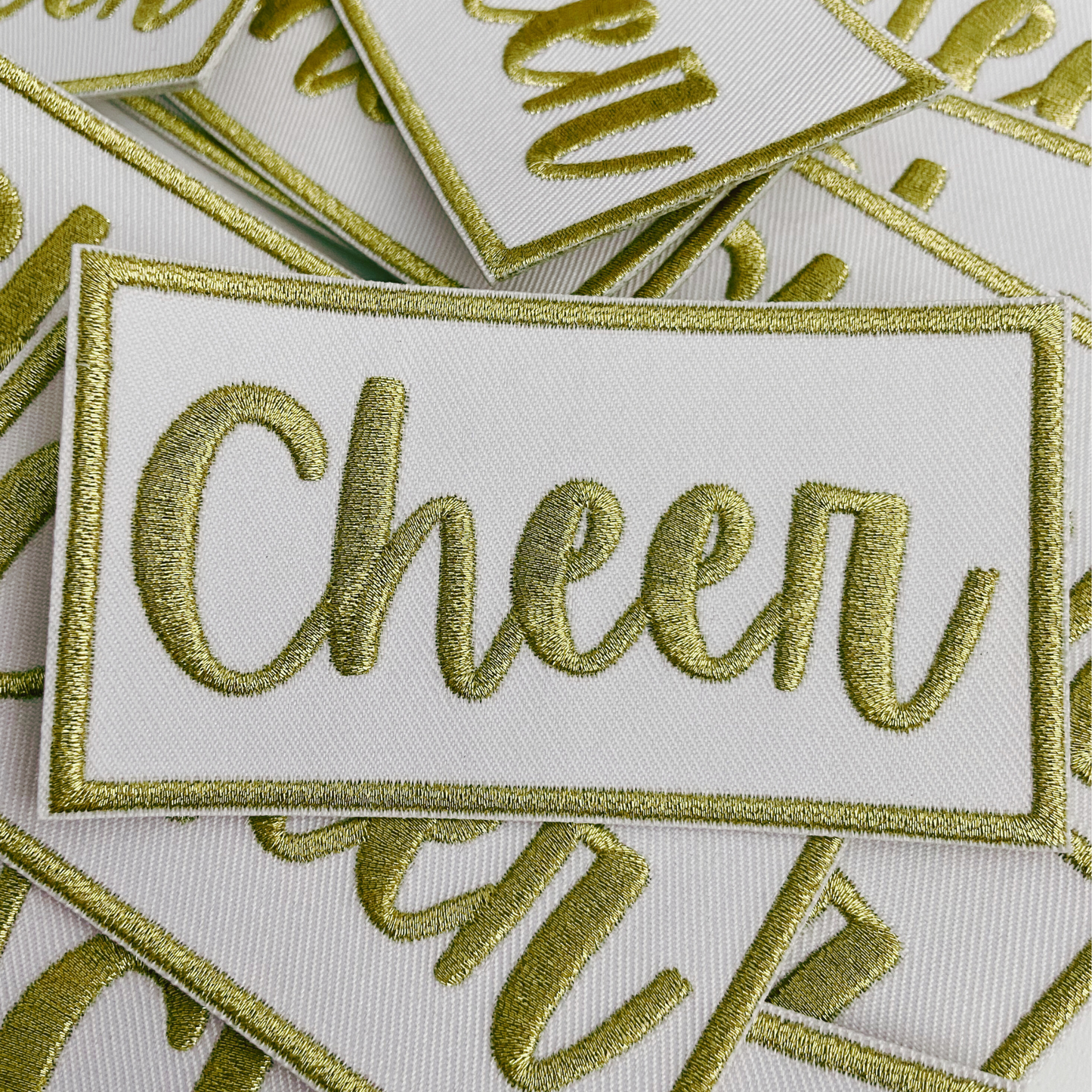 3.75" Cheer in Metallic Gold -  Embroidered Hat Patch