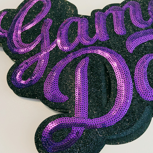 11” GAME DAY script in PURPLE - SEQUIN Patch