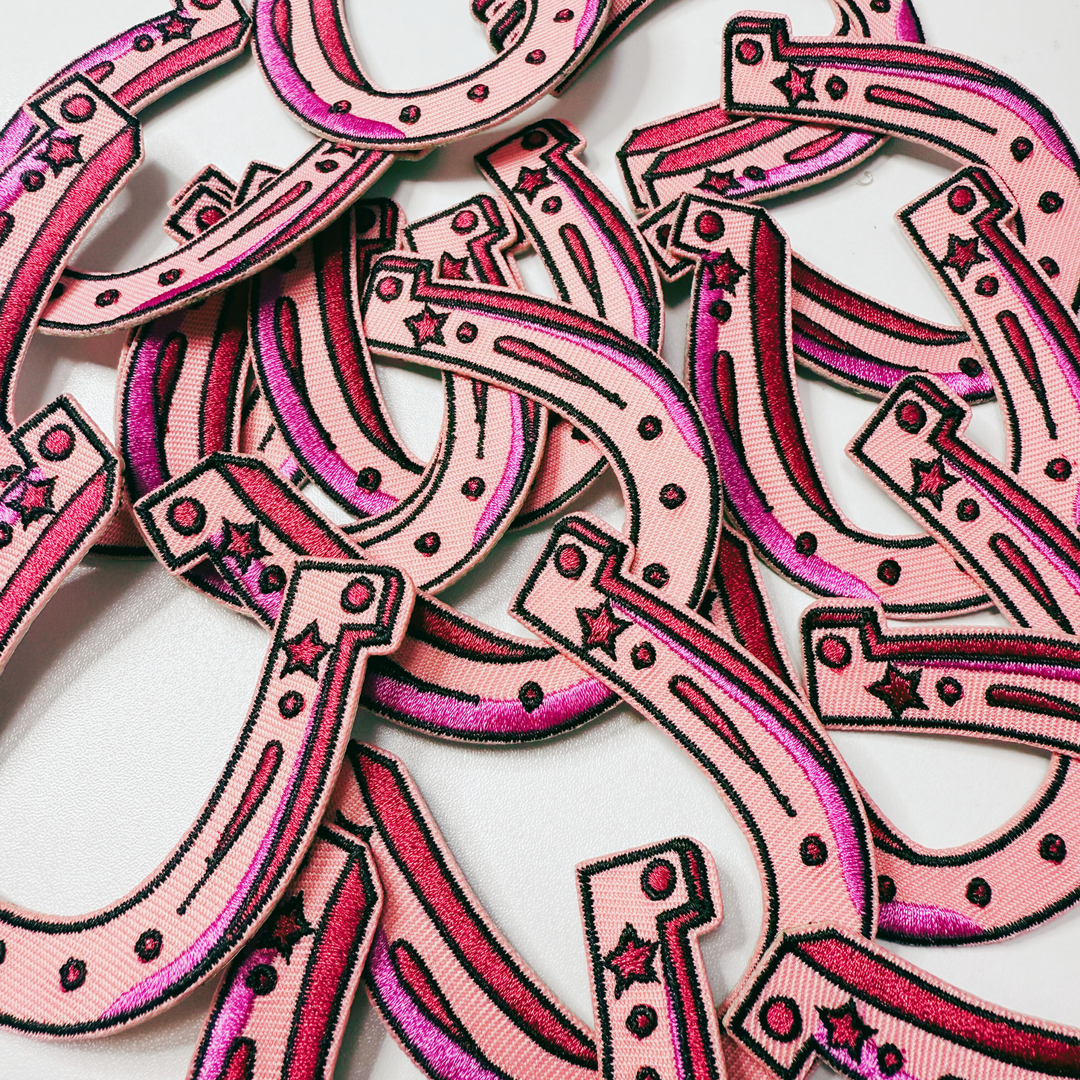 3" Horse Shoe in PINK -  Embroidered Hat Patch