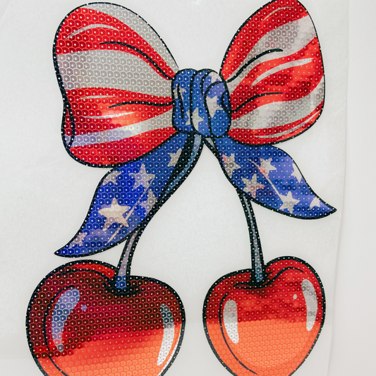 Americana Cherry Bow - SEQUIN TRANSFER - COLD PEEL