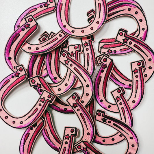 3" Horse Shoe in PINK -  Embroidered Hat Patch