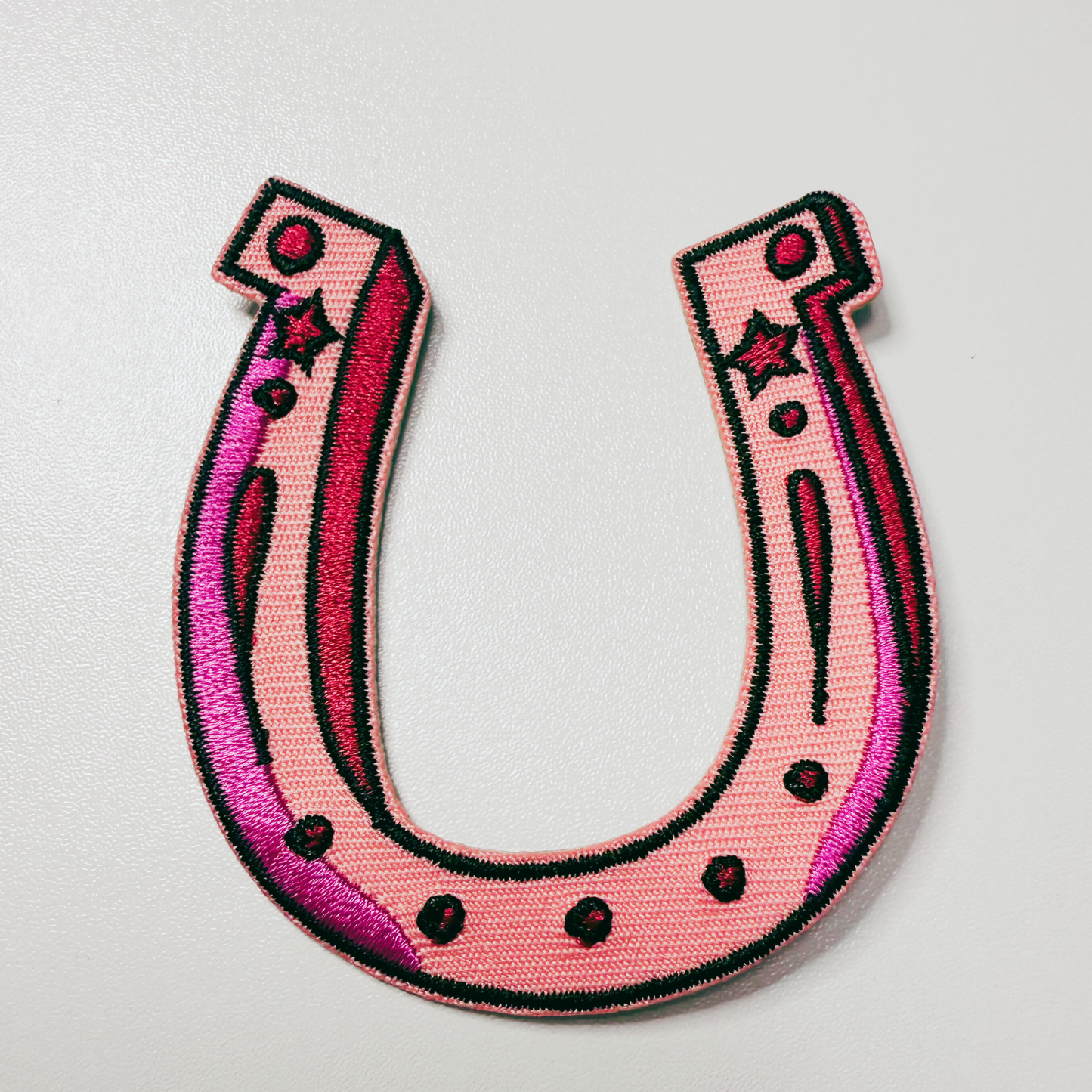 3" Horse Shoe in PINK -  Embroidered Hat Patch