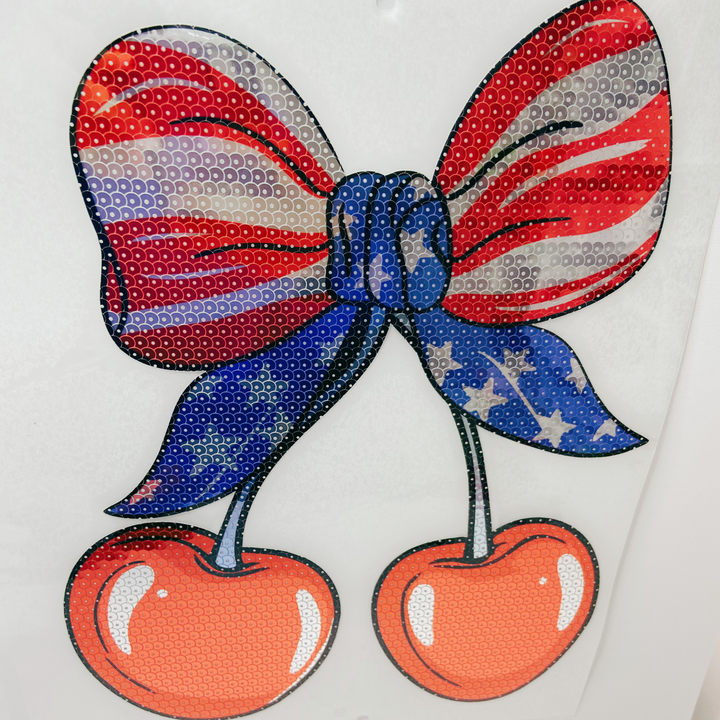 Americana Cherry Bow  - SEQUIN TRANSFER - COLD PEEL