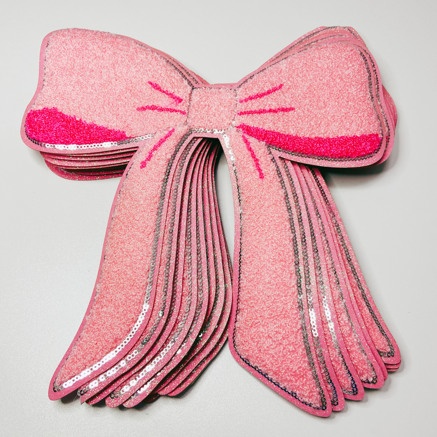 9.5 x 10” Coquette Pink Bow - Chenille Patch