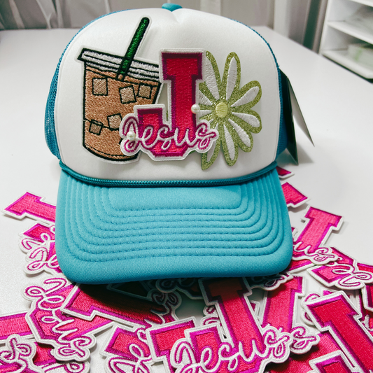 2.5" JESUS in PINK "J" - Embroidered Hat Patch